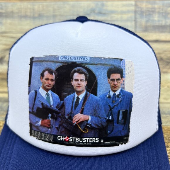 Ghostbusters Mens Trucker Hat Blue Snapback 1984 Cult Classic Supernatural Cap - Picture 3 of 8